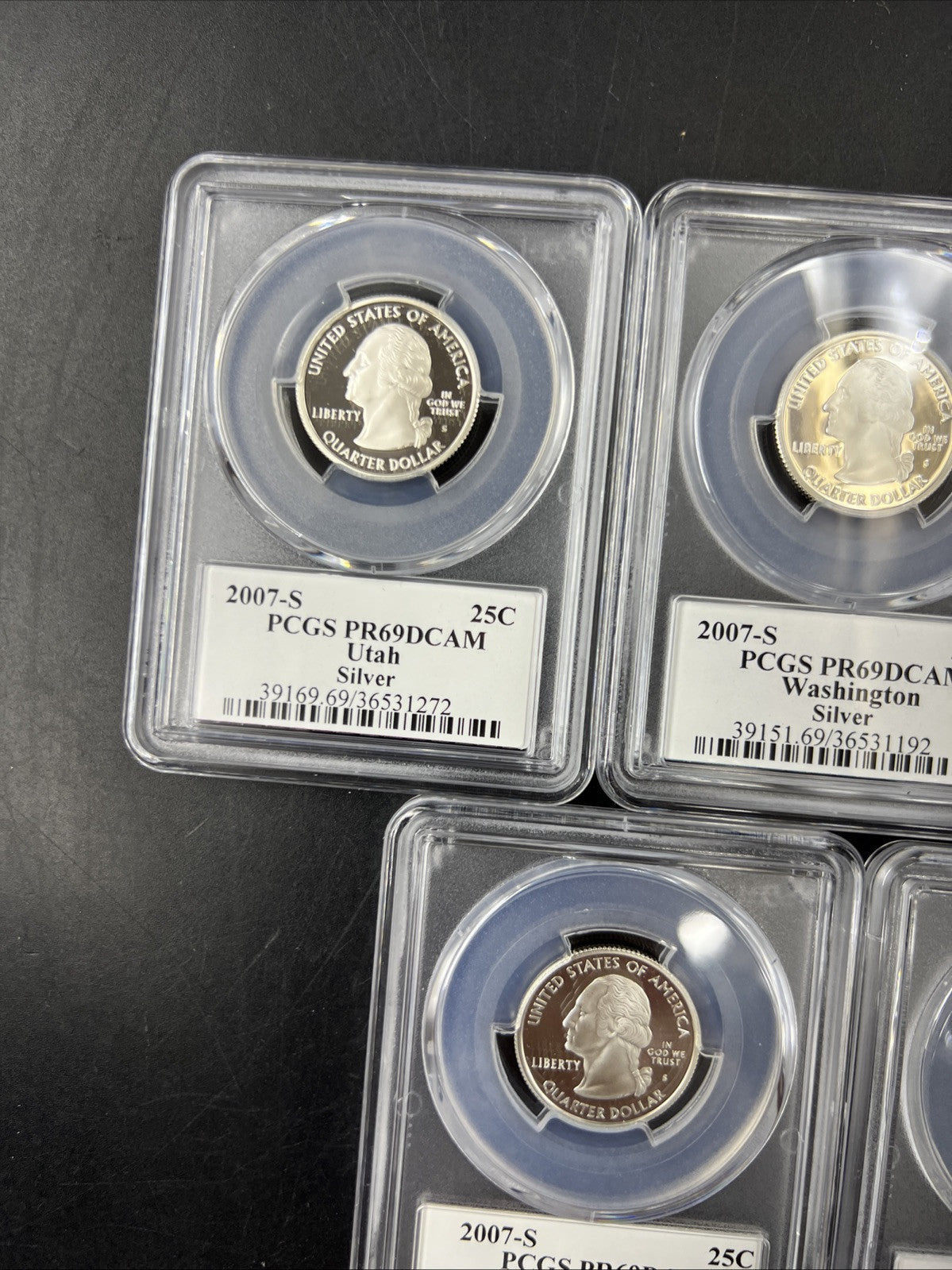 2007 S Complete 5 Coin Silver Proof Quarter Set PCGS Graded PR69 DCAM Flag Label