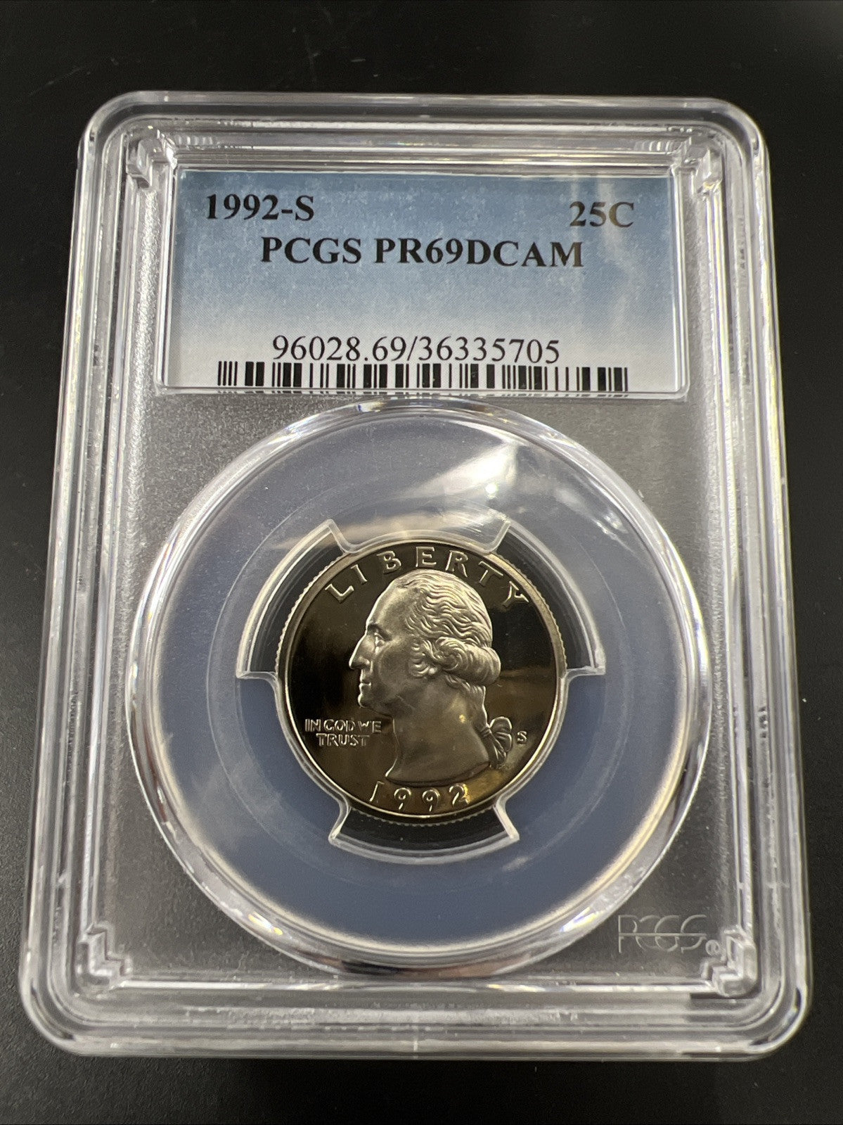1992 S 25c Clad Copper Nickel Washington Quarter Coin PCGS PR69 DCAM #705