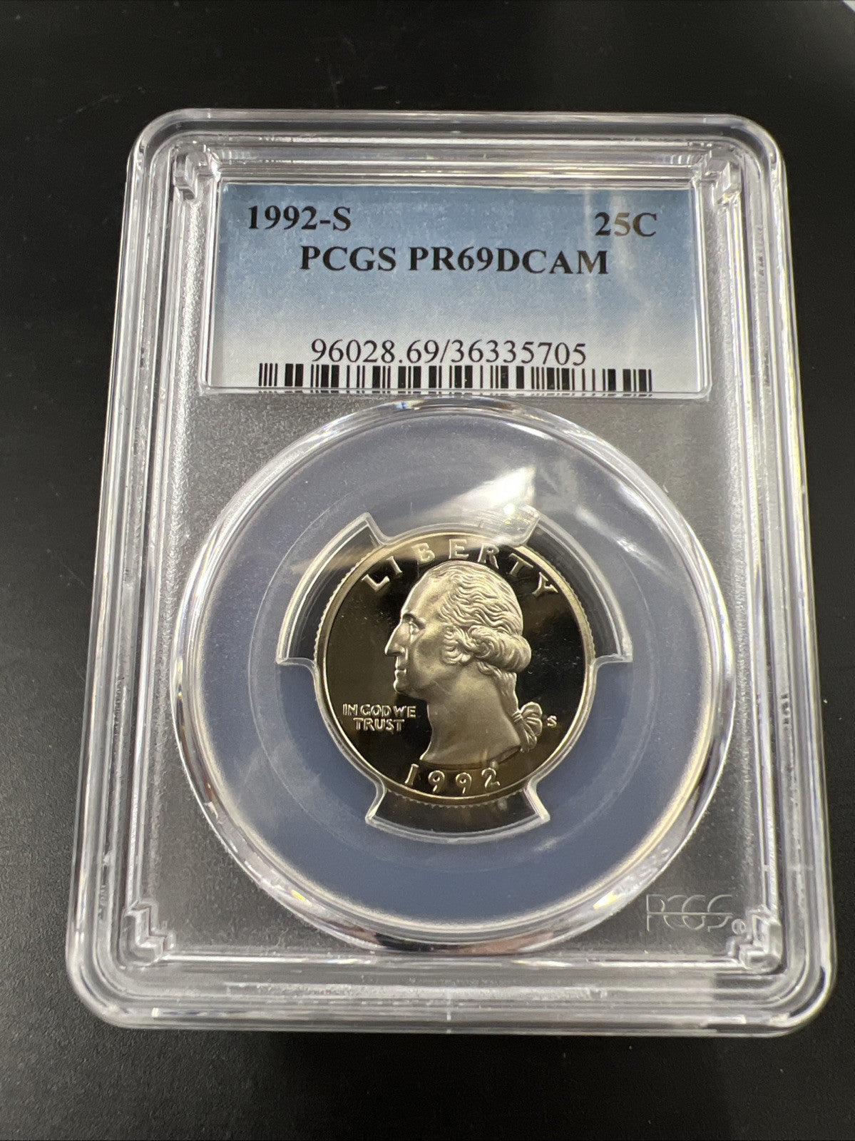 1992 S 25c Clad Copper Nickel Washington Quarter Coin PCGS PR69 DCAM #705