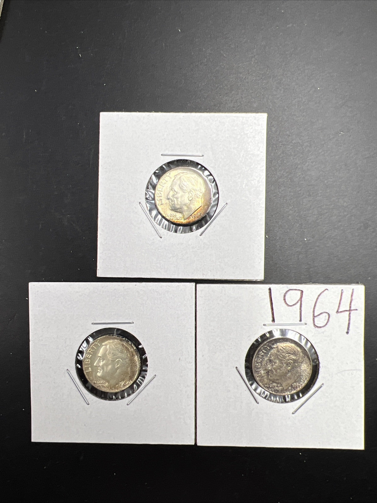 Toner Trio 3 Nice toned 1964 Roosevelt Silver Dime Coins BU UNC SKUGN#2025A