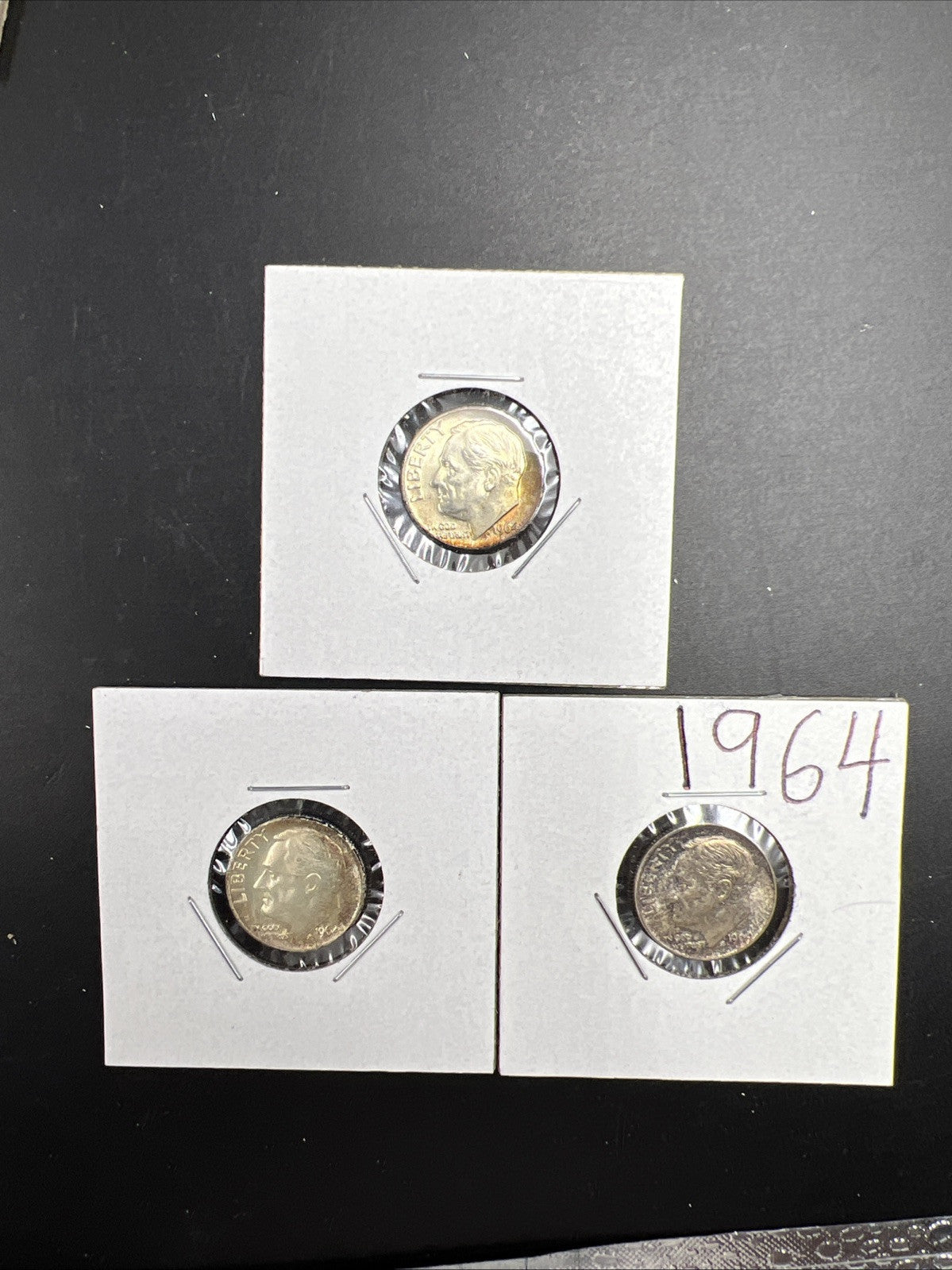 Toner Trio 3 Nice toned 1964 Roosevelt Silver Dime Coins BU UNC SKUGN#2025A