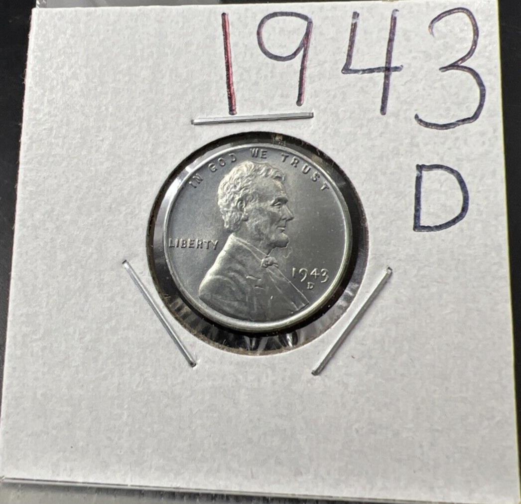 1943 D 1c Steel Lincoln Wheat Cent Coin Gem BU UNC