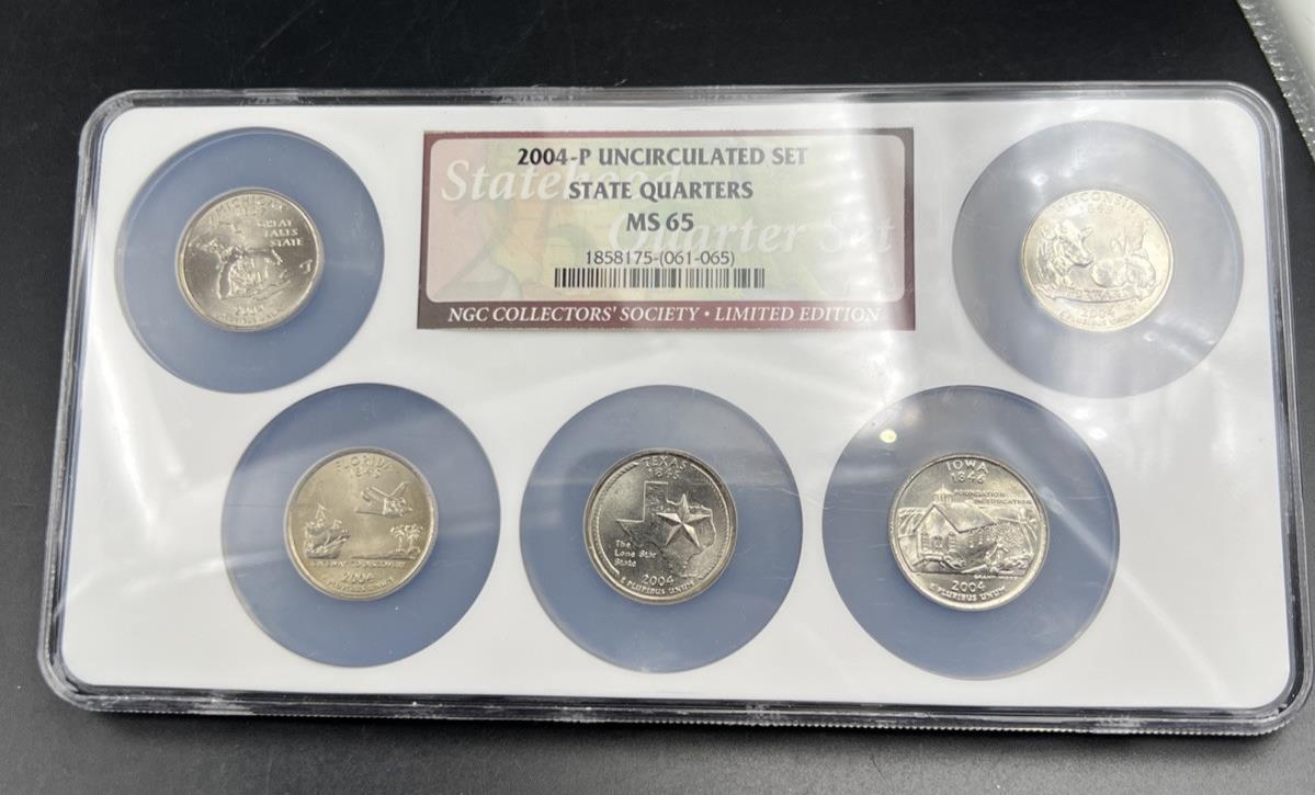 2004 P Complete 5 Coin BU State Quarters Set NGC MS65 Texas Florida Iowa & more!