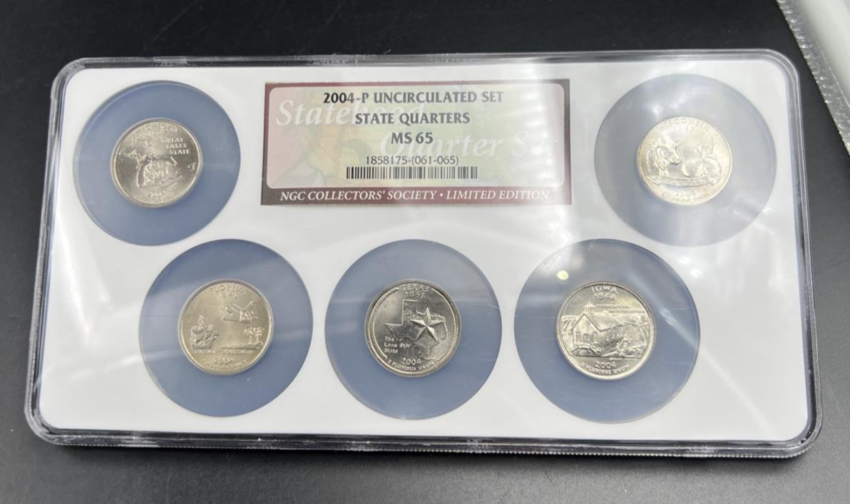 2004 P Complete 5 Coin BU State Quarters Set NGC MS65 Texas Florida Iowa & more!