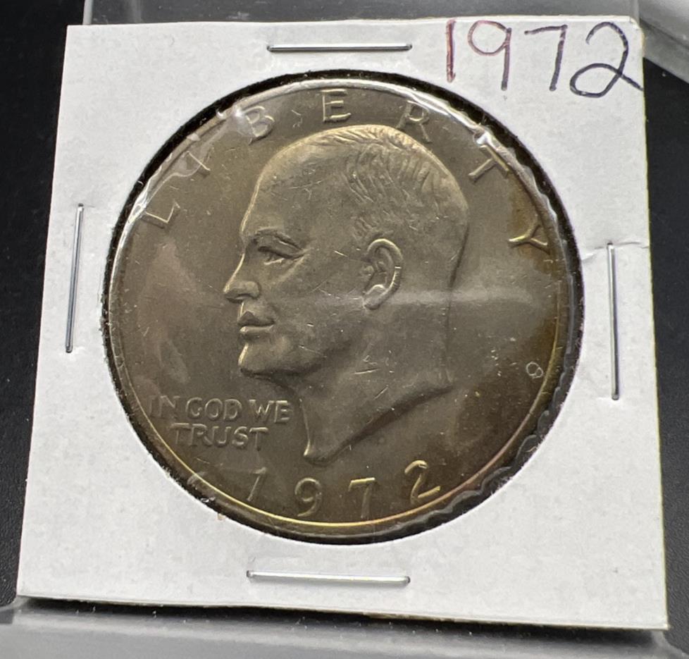 1972 Ike Eisenhower Clad Dollar Coin AU About UNC Neat Toning Toner