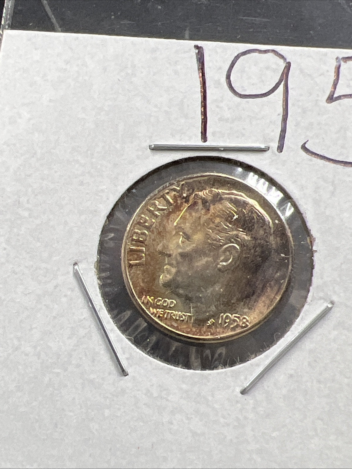1958 P 10c Roosevelt Silver Dime Neat Toning Toner #YL UNC