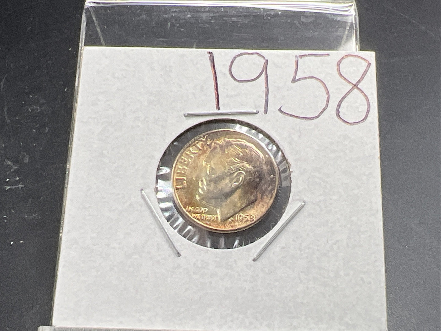 1958 P 10c Roosevelt Silver Dime Neat Toning Toner #YL UNC