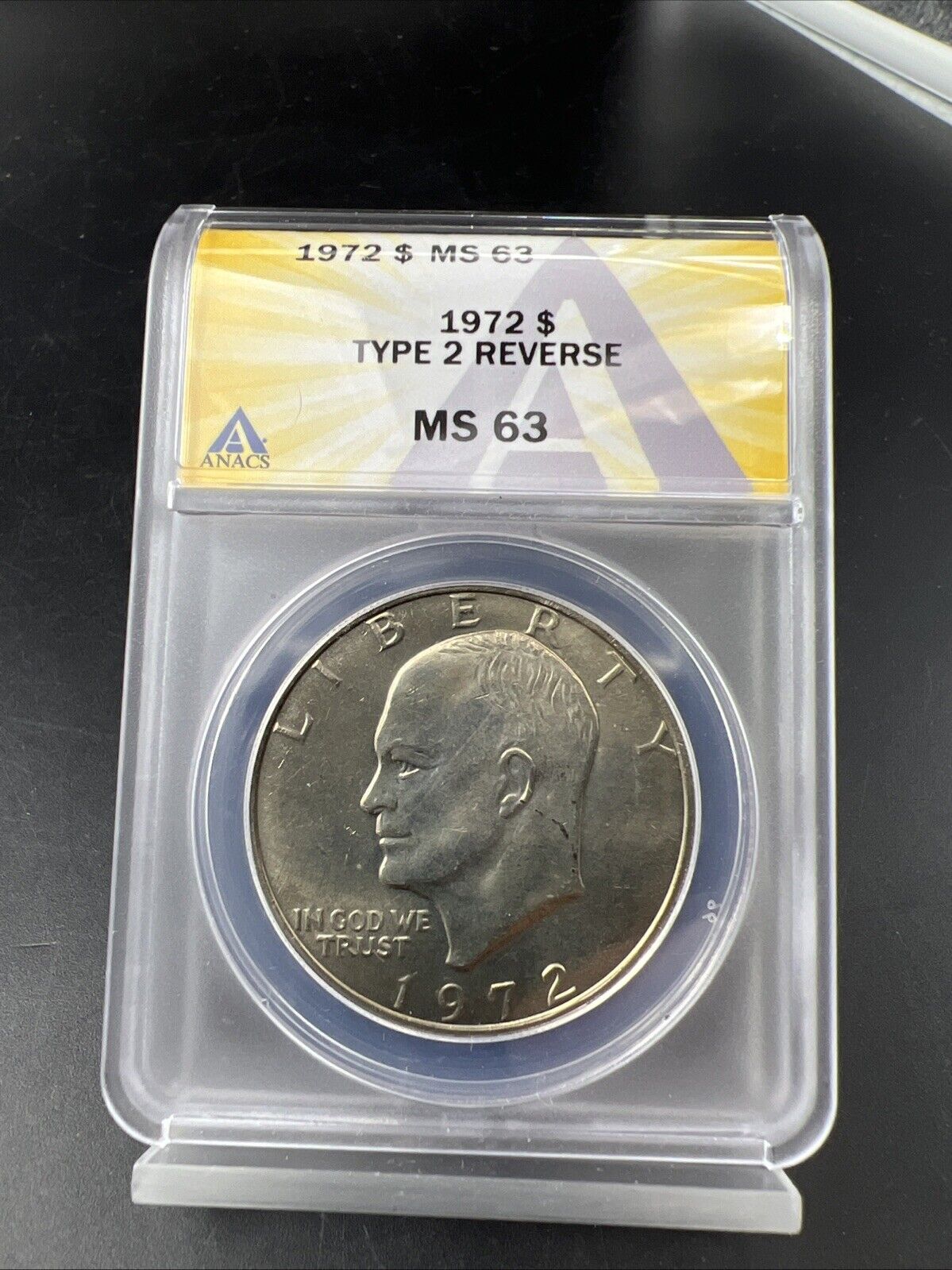 1972 $1 Eisenhower Ike Dollar Coin MS63 ANACS CH BU UNC Type 2 Variety FS-901