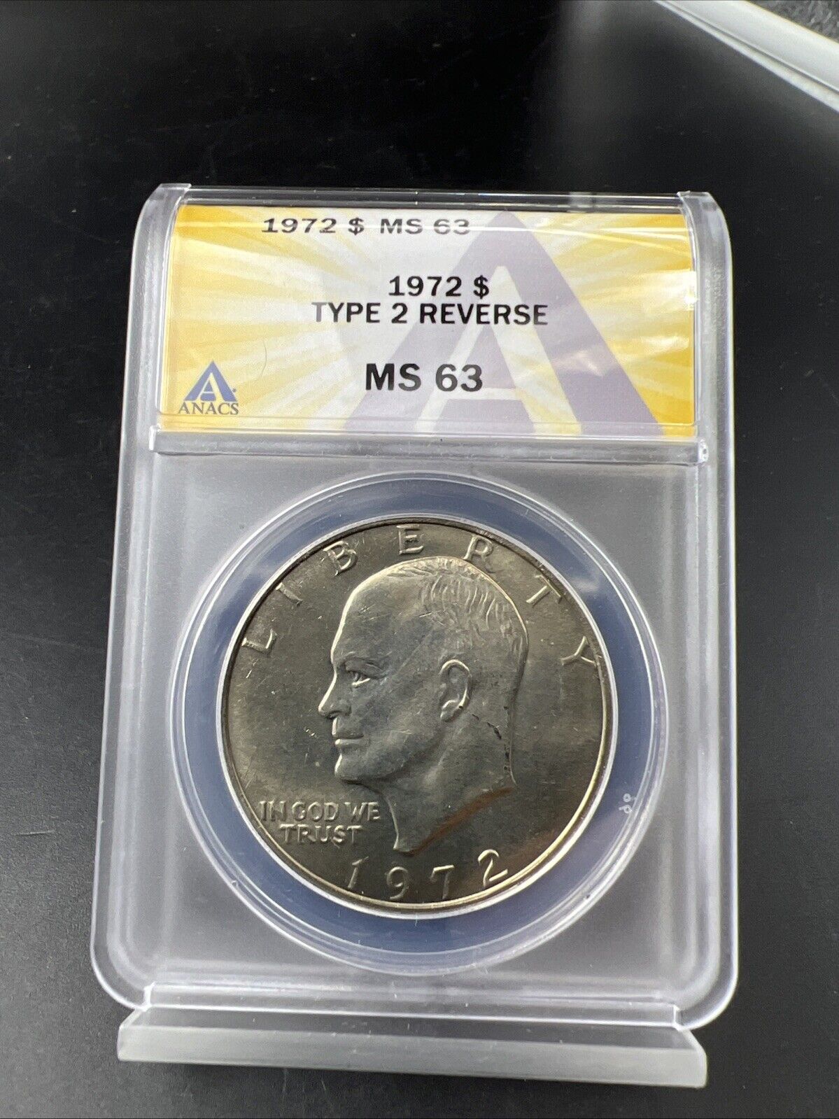 1972 $1 Eisenhower Ike Dollar Coin MS63 ANACS CH BU UNC Type 2 Variety FS-901