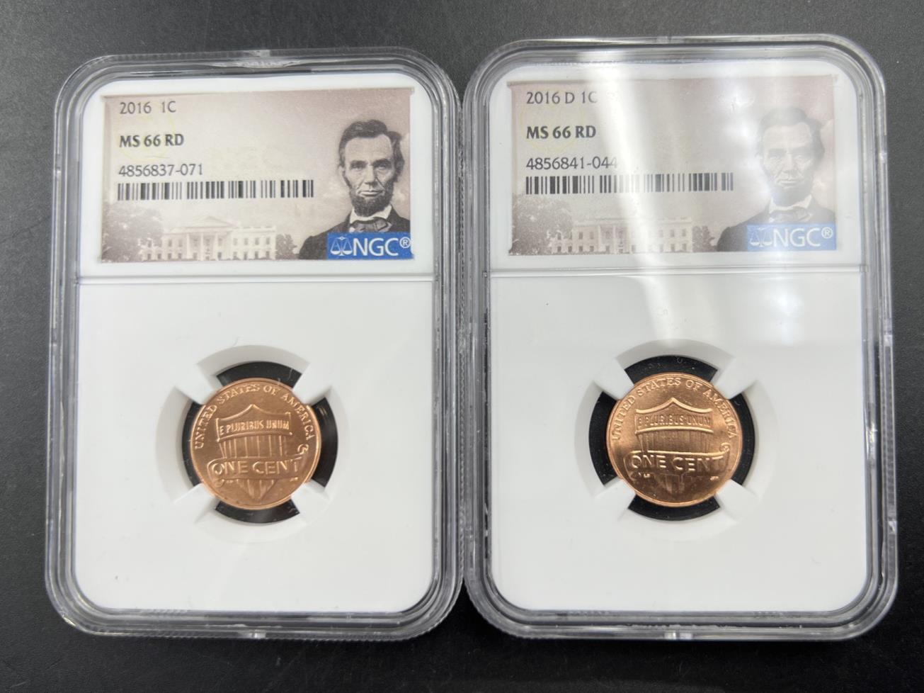 Two Coin Set 2016 P & D 1c Lincoln Shield Cent NGC MS66 Gem BU Certified