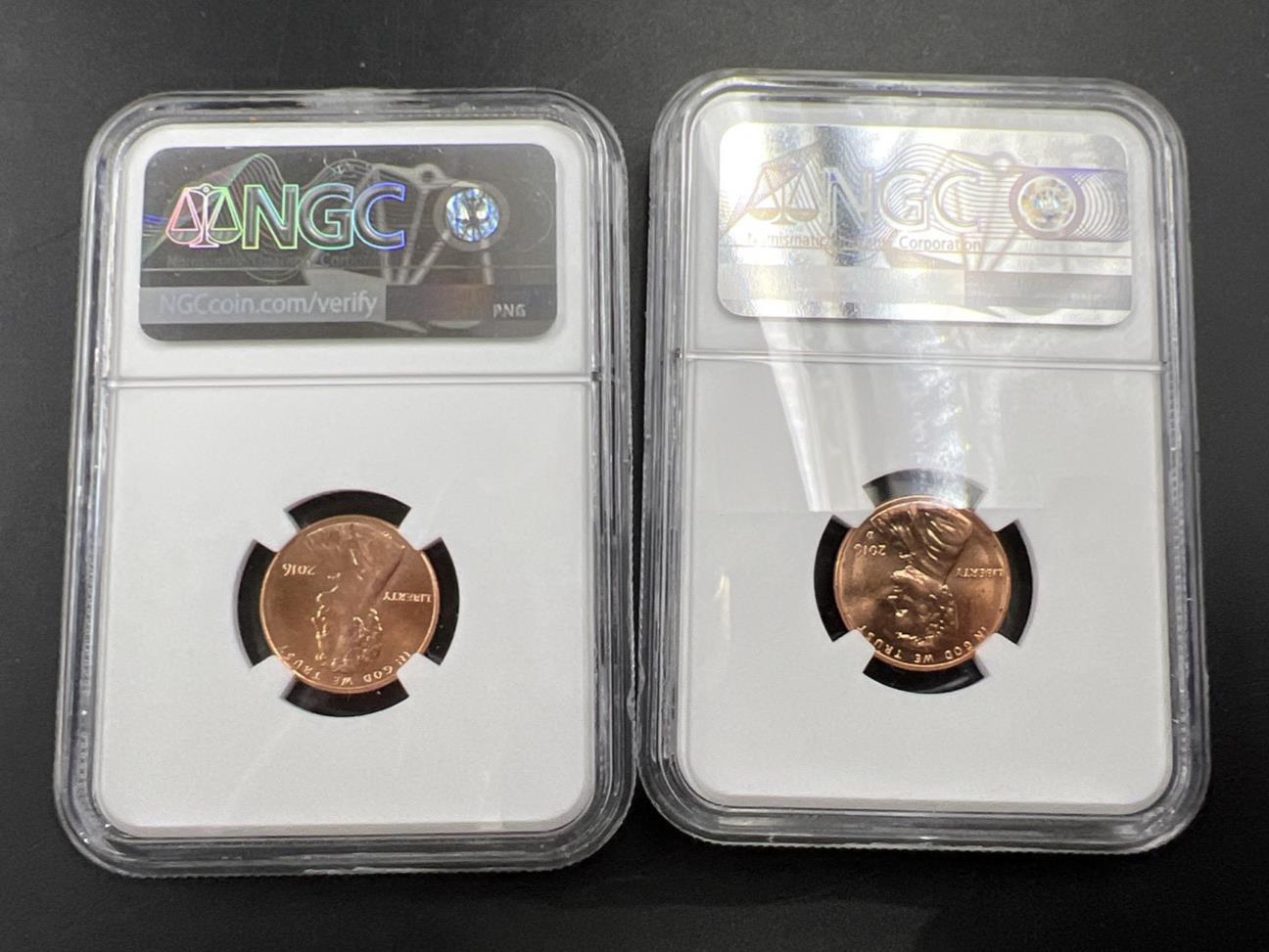 Two Coin Set 2016 P & D 1c Lincoln Shield Cent NGC MS66 Gem BU Certified