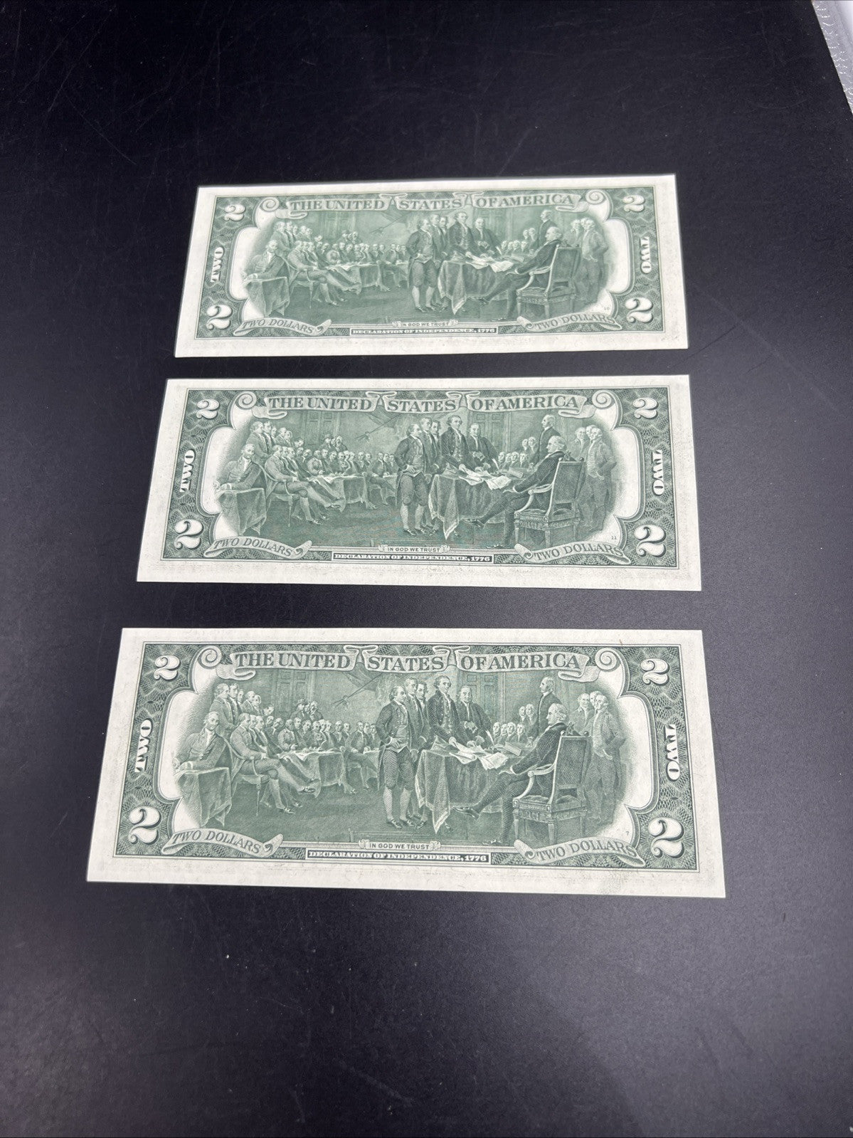 3 consecutive Note Lot 1976 $2 Bicentennial Bill Federal Reserve Note CH UNC #86