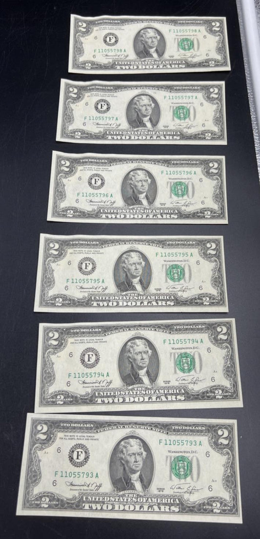 6 Consecutive 1976 Bicentennial Postal FRN Notes CH AU / CU Marietta GA #793