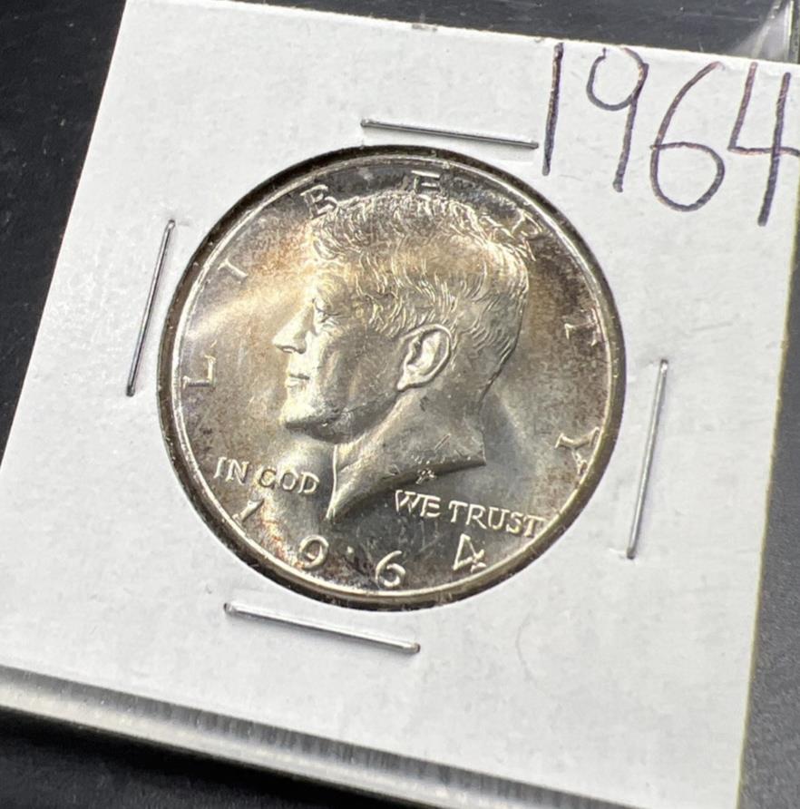1964 P Kennedy Half Dollar Coin Choice BU UNC Neat Toning Toner #2192025A