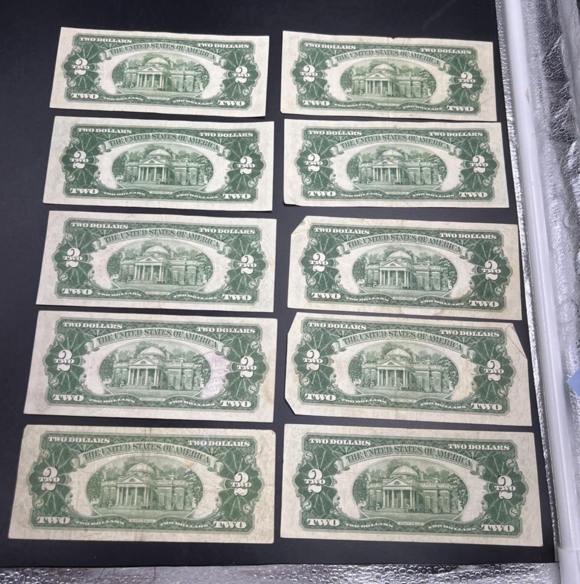 Lot of 10 1953 $2 Two Dollar USN Red Seal Legal Tender Notes VG + Circ #955