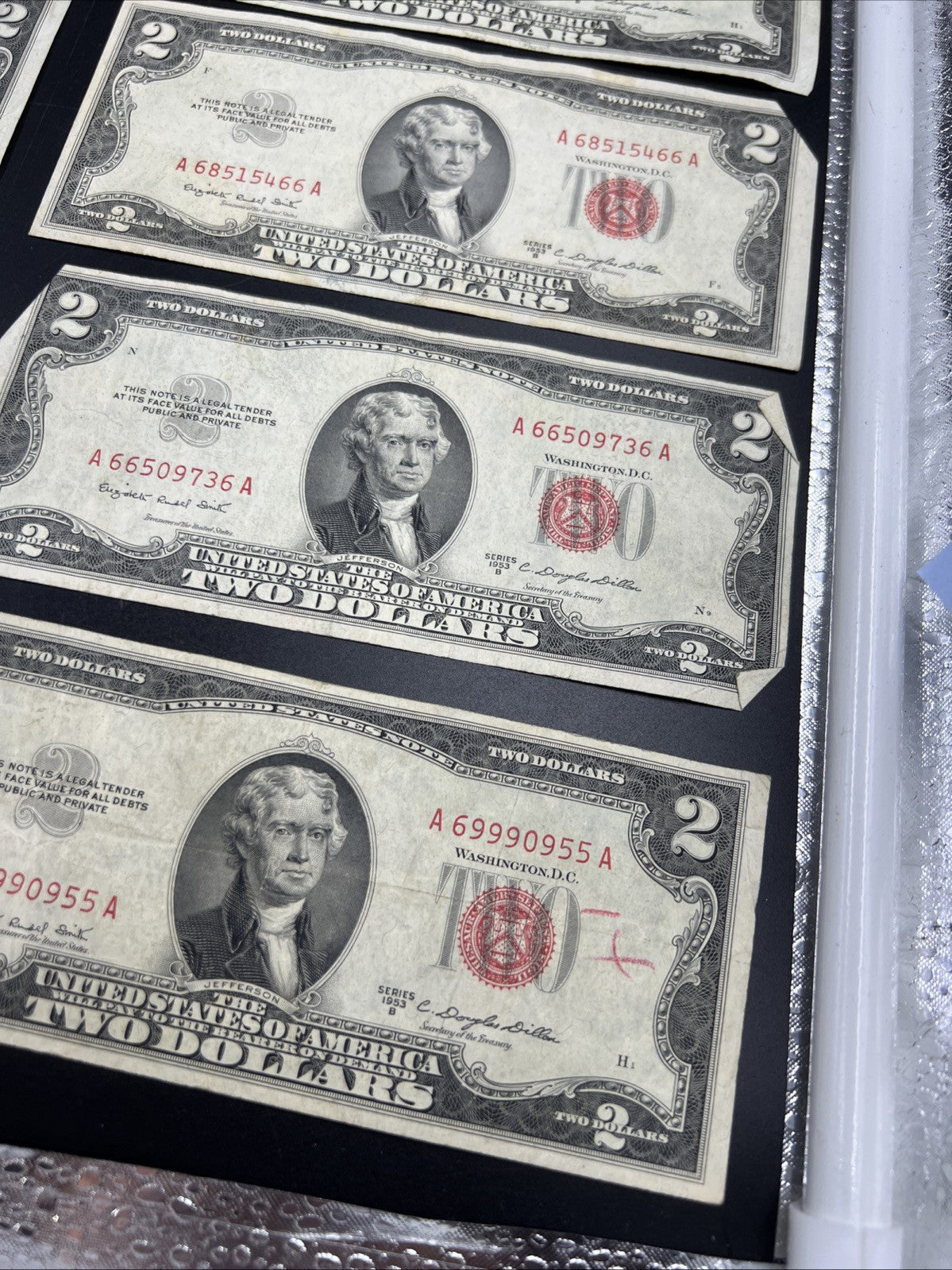 Lot of 10 1953 $2 Two Dollar USN Red Seal Legal Tender Notes VG + Circ #955