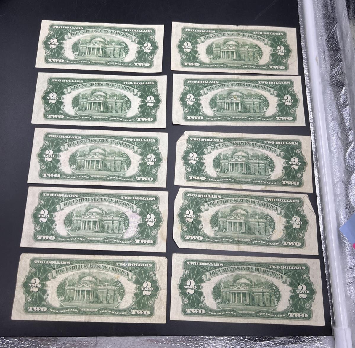 Lot of 10 1953 $2 Two Dollar USN Red Seal Legal Tender Notes VG + Circ #955