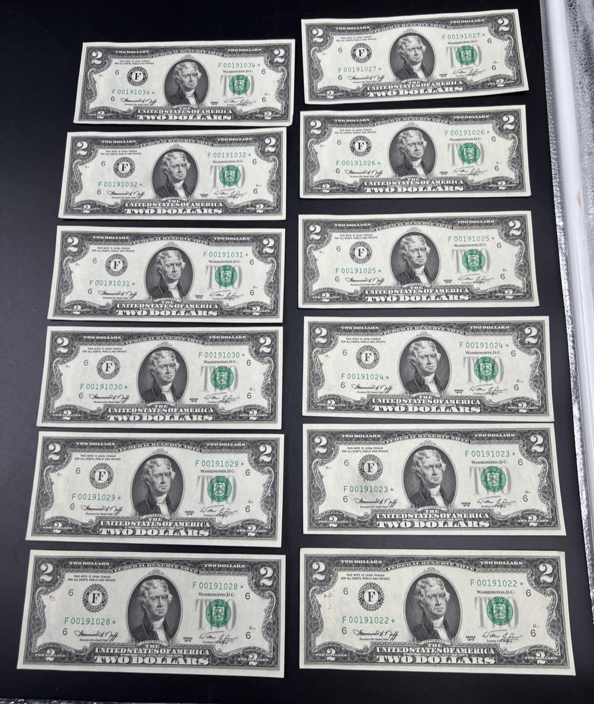 12 Consecutive * Star 1976 Bicentennial Postal FRN Notes AU / CU Chickamauga GA