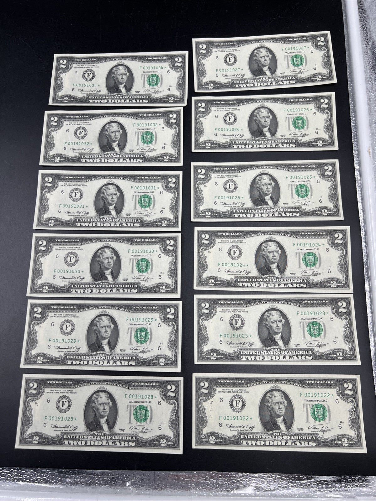 12 Consecutive * Star 1976 Bicentennial Postal FRN Notes AU / CU Chickamauga GA