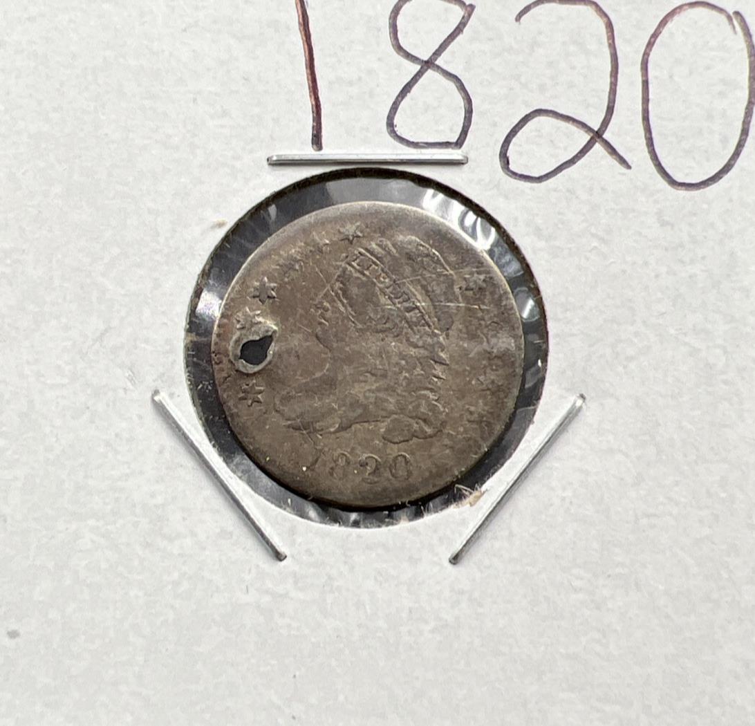 1820 10c Bust Capped Silver Dime Coin Cull Fine Details Holed Damaged