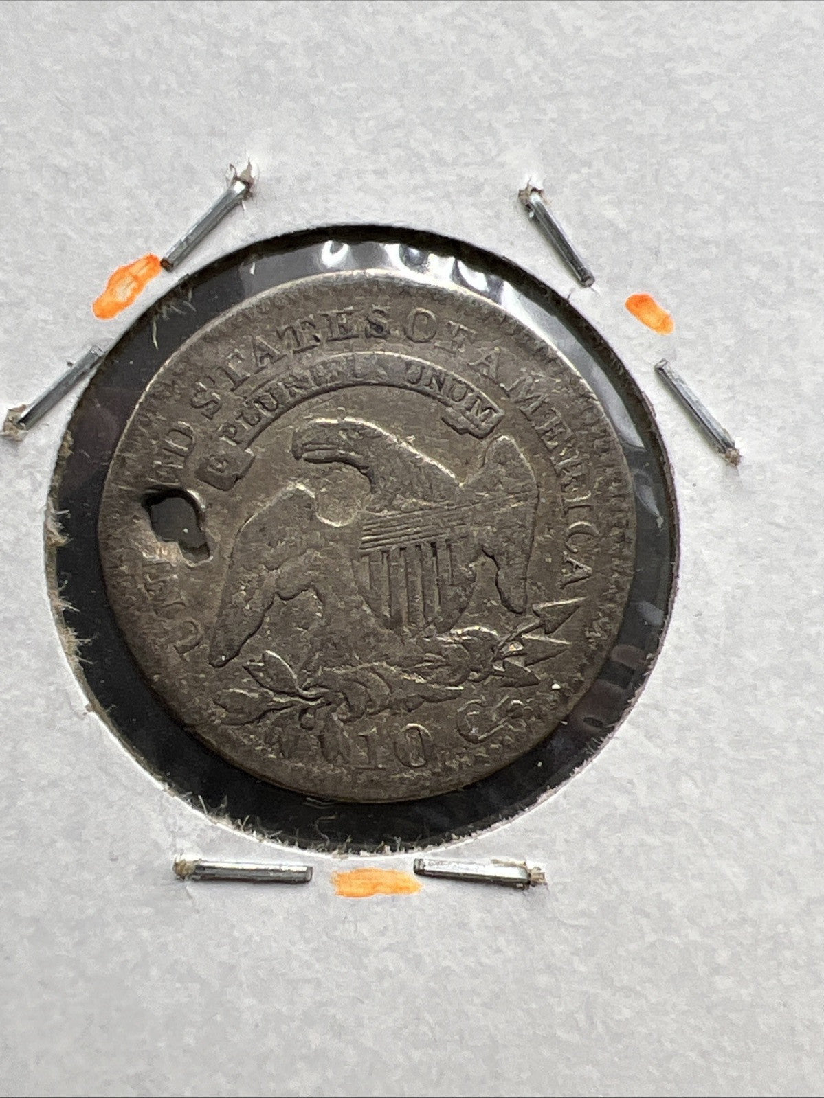 1820 10c Bust Capped Silver Dime Coin Cull Fine Details Holed Damaged
