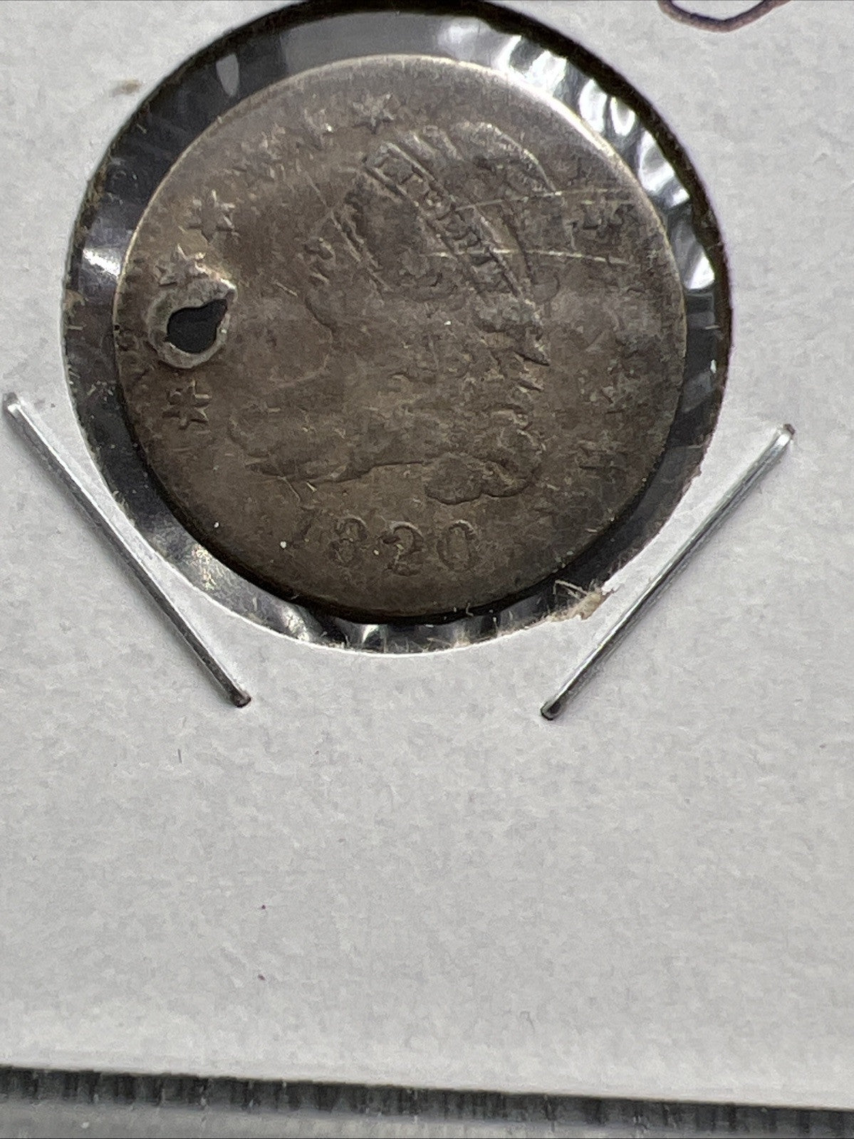 1820 10c Bust Capped Silver Dime Coin Cull Fine Details Holed Damaged