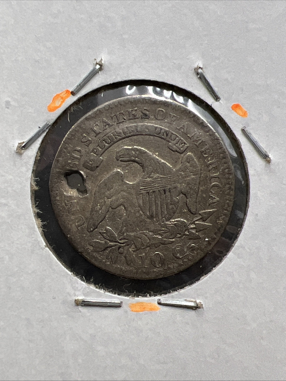 1820 10c Bust Capped Silver Dime Coin Cull Fine Details Holed Damaged