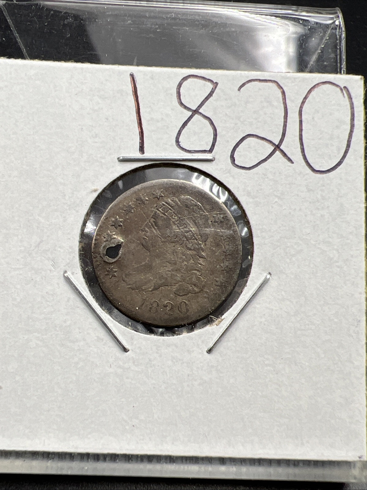 1820 10c Bust Capped Silver Dime Coin Cull Fine Details Holed Damaged