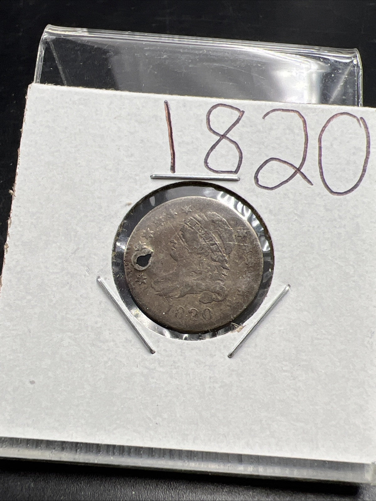 1820 10c Bust Capped Silver Dime Coin Cull Fine Details Holed Damaged
