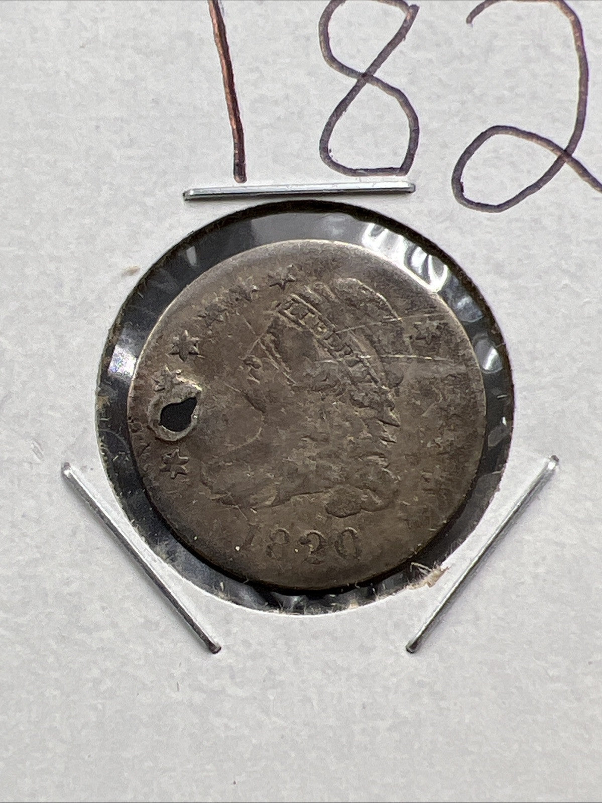 1820 10c Bust Capped Silver Dime Coin Cull Fine Details Holed Damaged
