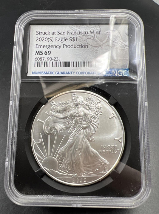 2020 S $1 ASE MS69 Emergency production American Silver Eagle #231