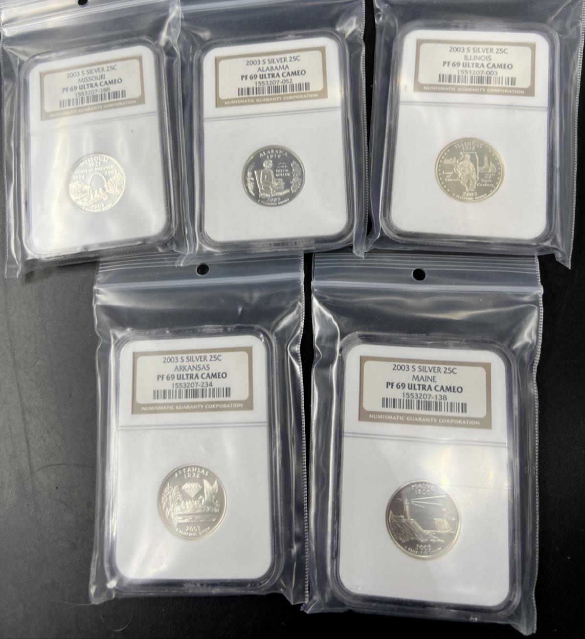 2003 S Silver Quarter 5 Coin Set NGC PF69 UCAM Brown Label Holders
