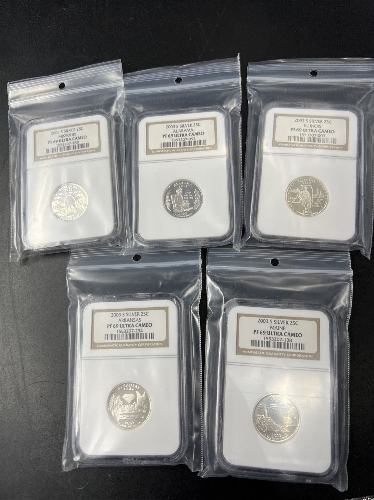 2003 S Silver Quarter 5 Coin Set NGC PF69 UCAM Brown Label Holders