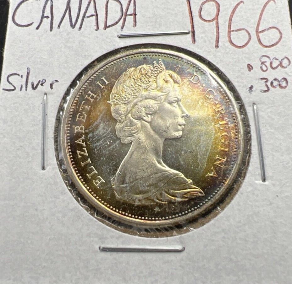 1966 Canada 50 Cents 80% Silver Half Dollar Coin Choice UNC PQ Toning #21125