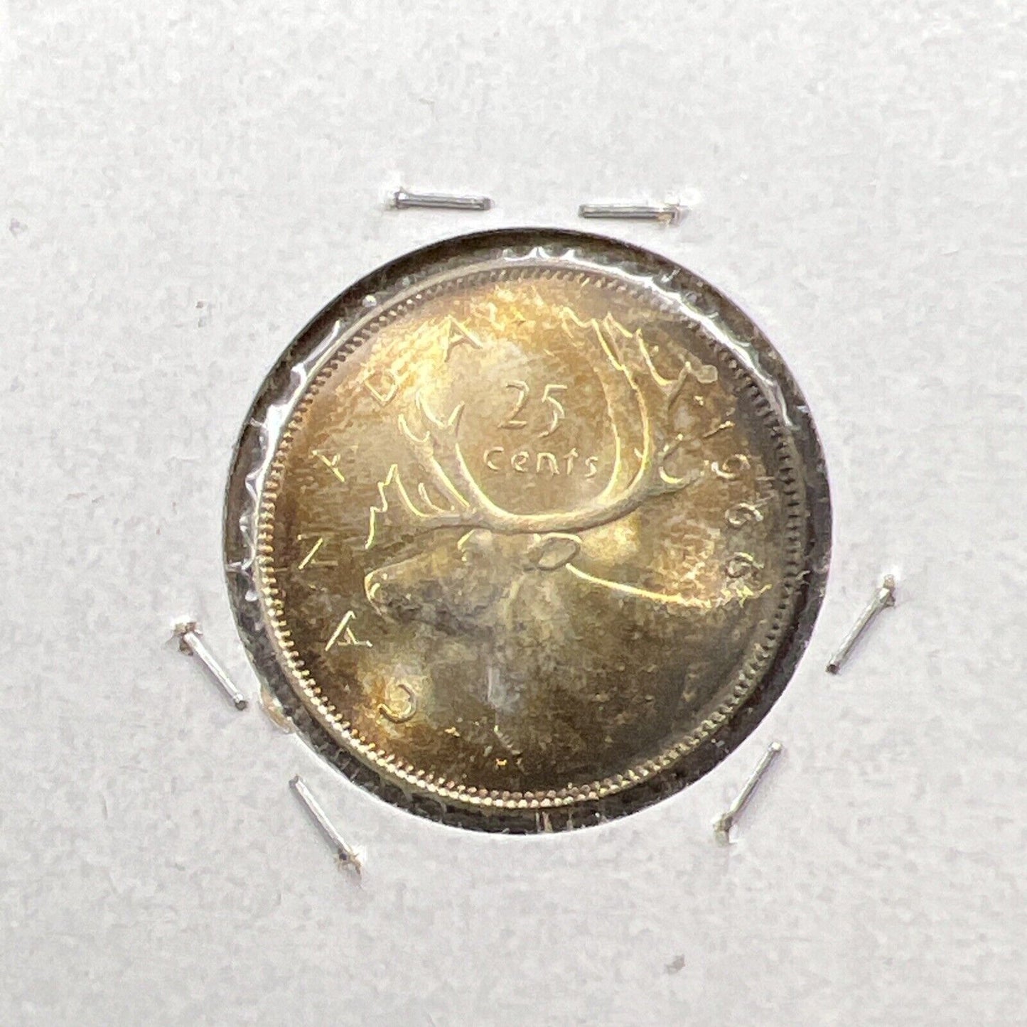 1966 Canada 25c 80% Silver Quarter Coin Gem UNC PQ Toning Obverse #A