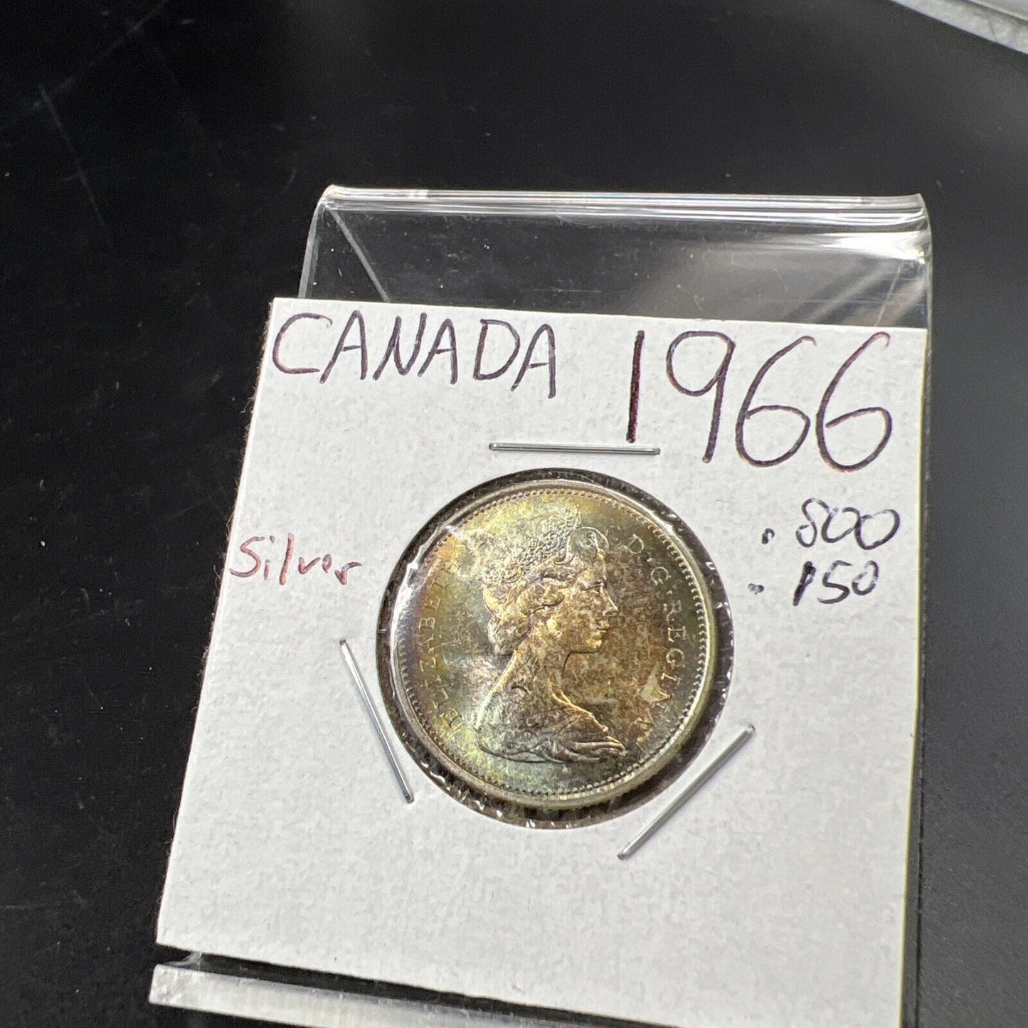 1966 Canada 25c 80% Silver Quarter Coin Gem UNC PQ Toning Obverse #A