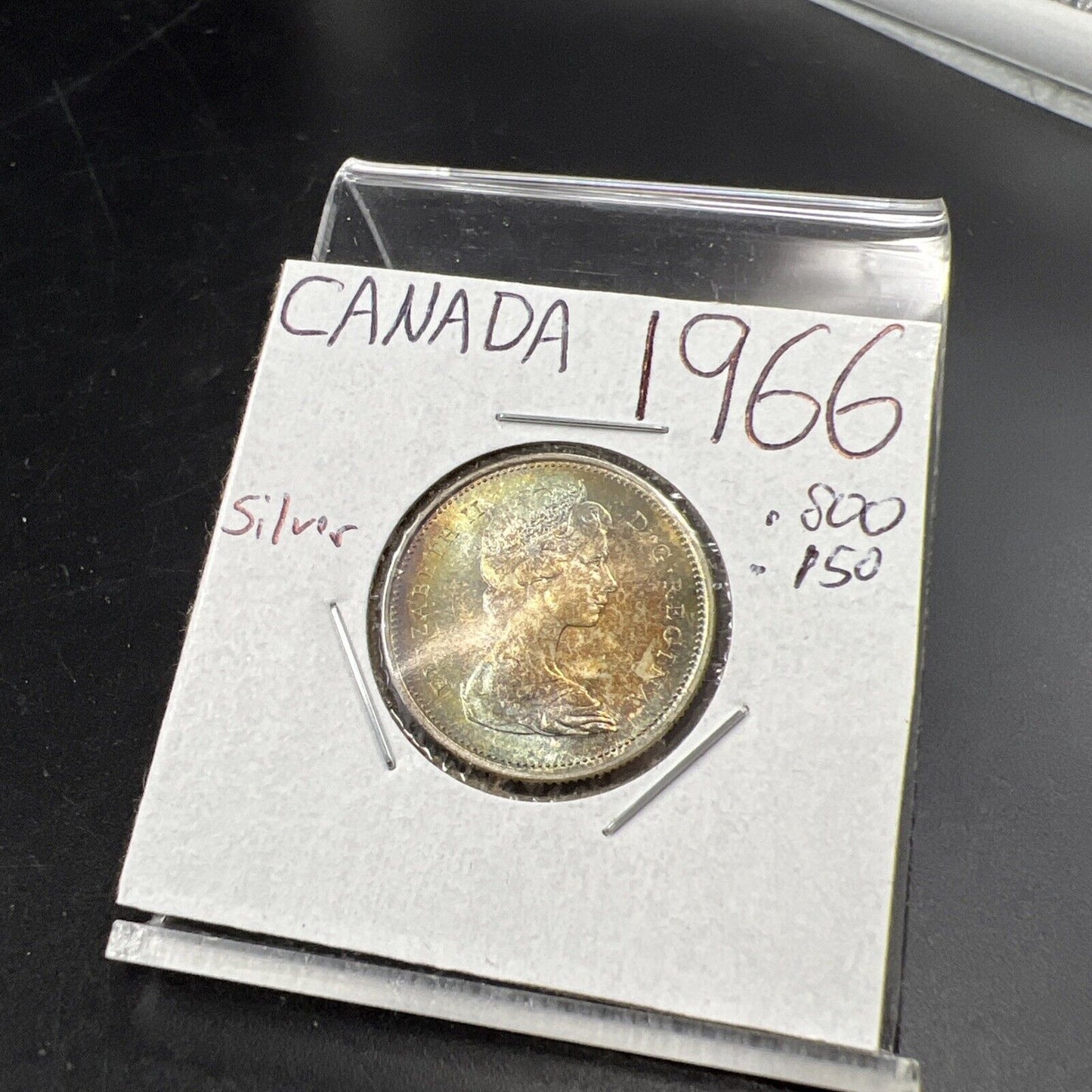 1966 Canada 25c 80% Silver Quarter Coin Gem UNC PQ Toning Obverse #A