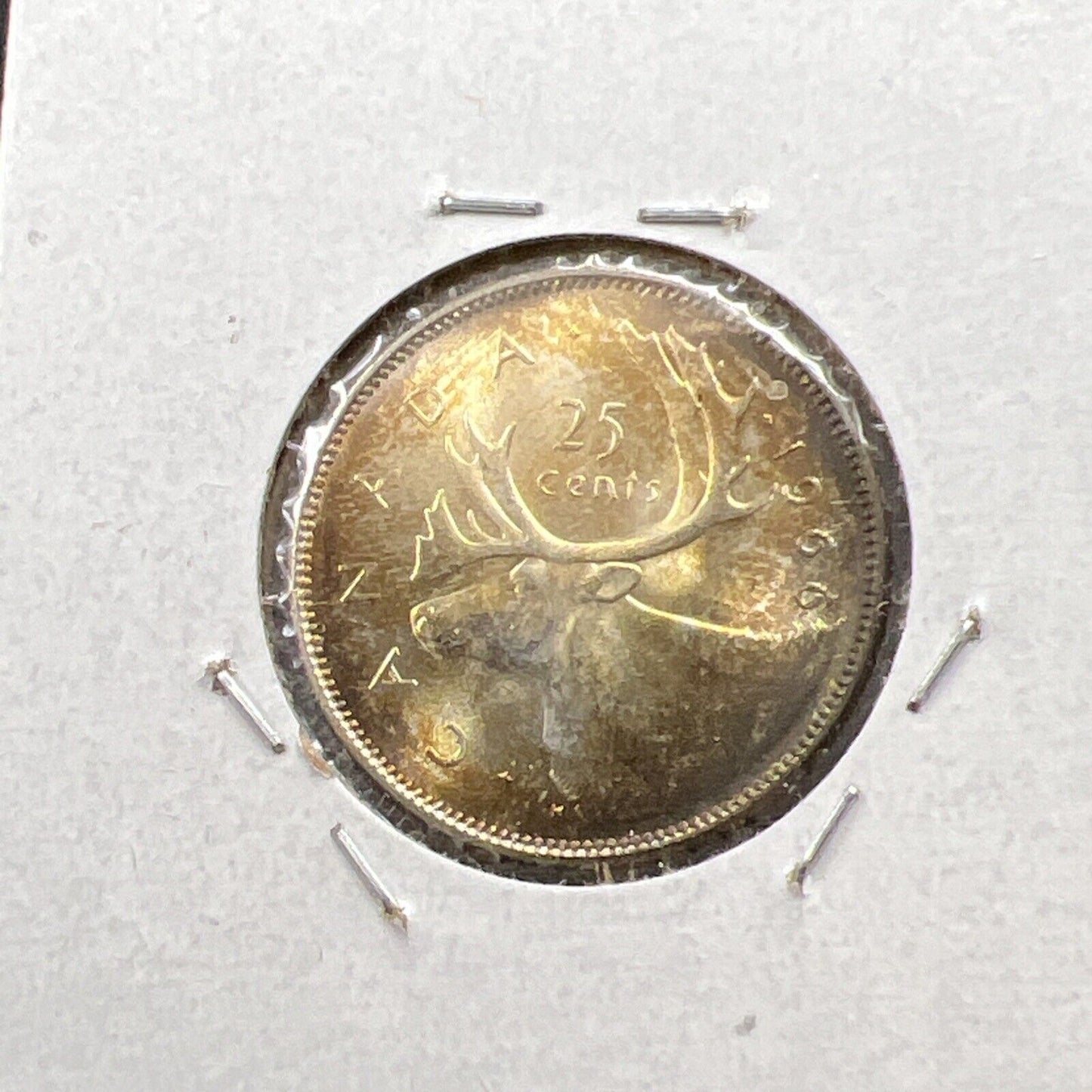 1966 Canada 25c 80% Silver Quarter Coin Gem UNC PQ Toning Obverse #A