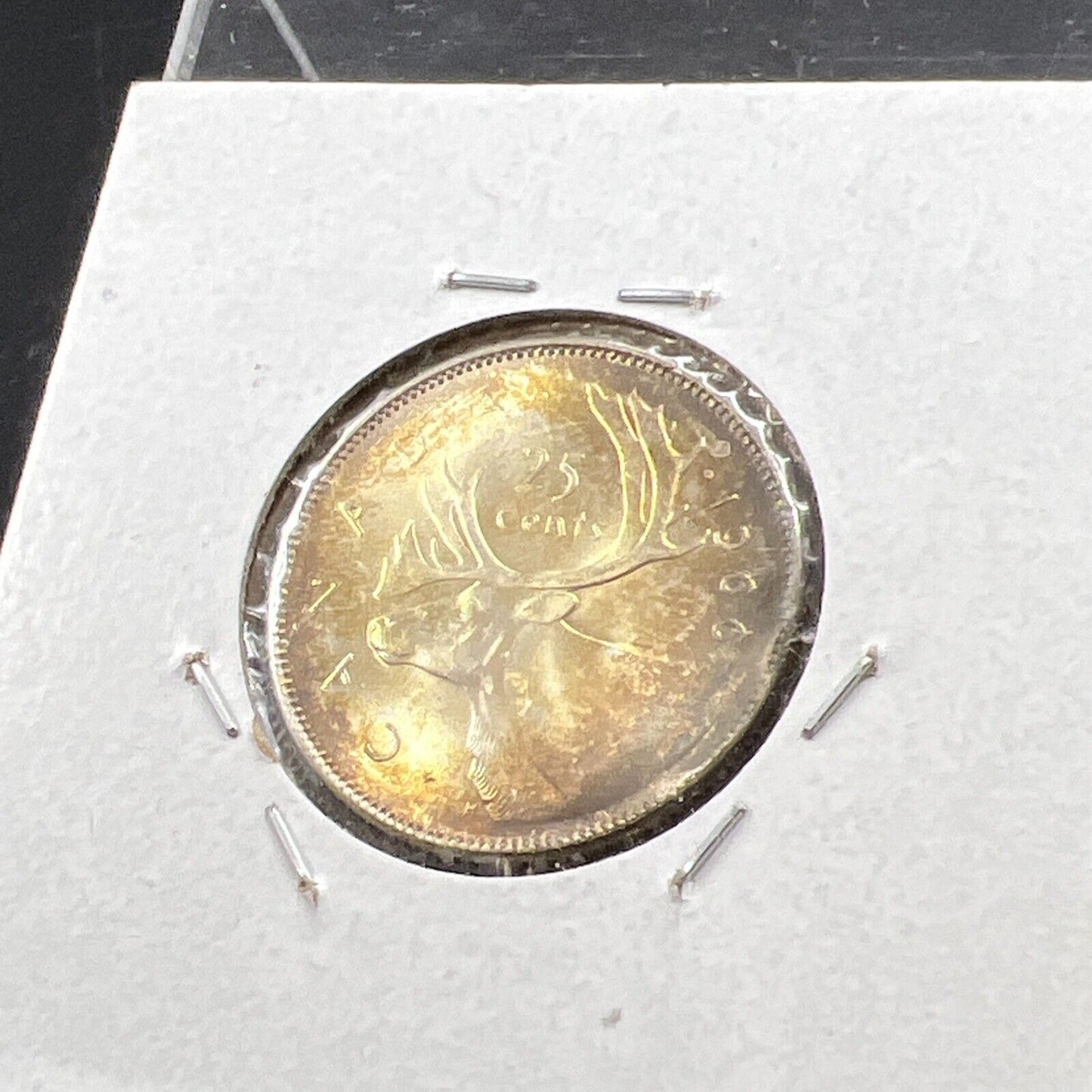 1966 Canada 25c 80% Silver Quarter Coin Gem UNC PQ Toning Obverse #A