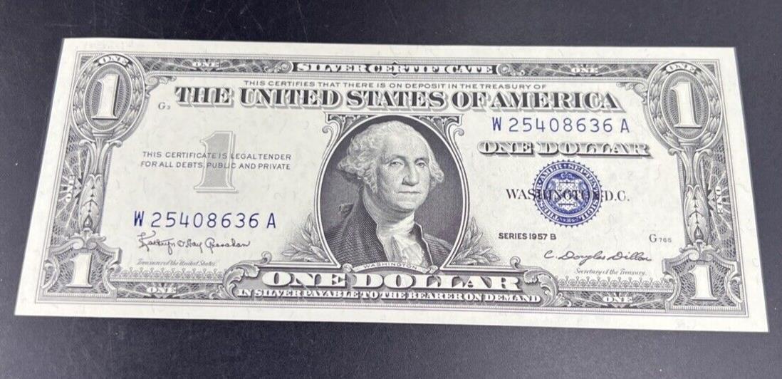 1957 B $1 One Dollar Note Silver Certificate Bill Blue Seal CH UNC #636