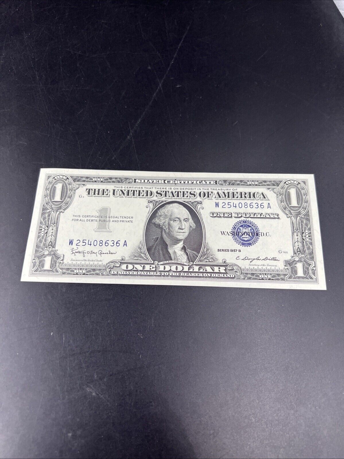 1957 B $1 One Dollar Note Silver Certificate Bill Blue Seal CH UNC #636