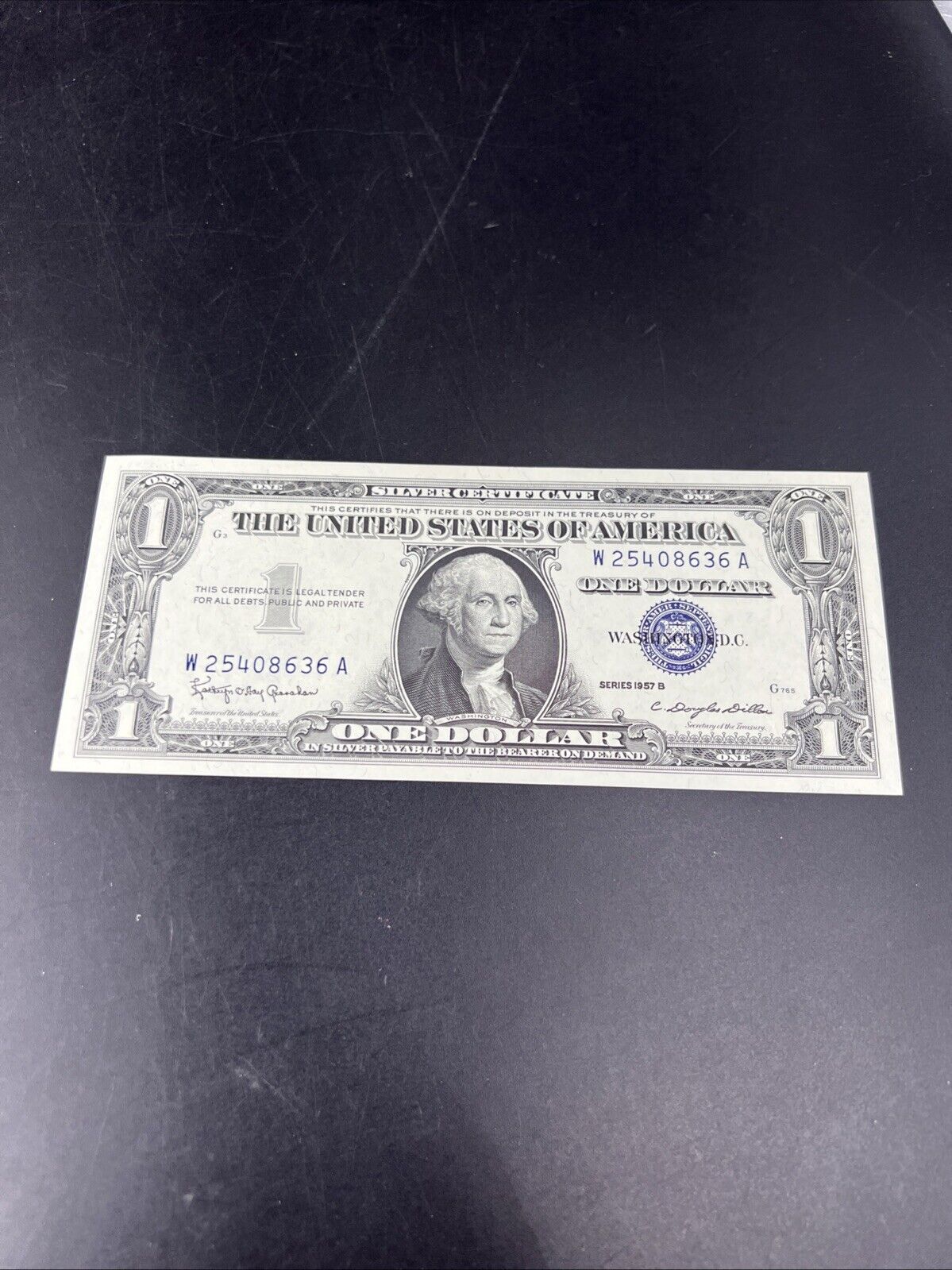 1957 B $1 One Dollar Note Silver Certificate Bill Blue Seal CH UNC #636