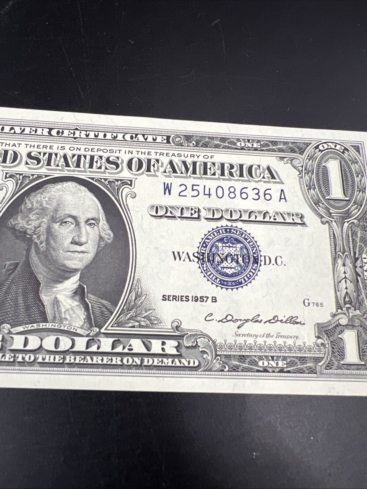 1957 B $1 One Dollar Note Silver Certificate Bill Blue Seal CH UNC #636