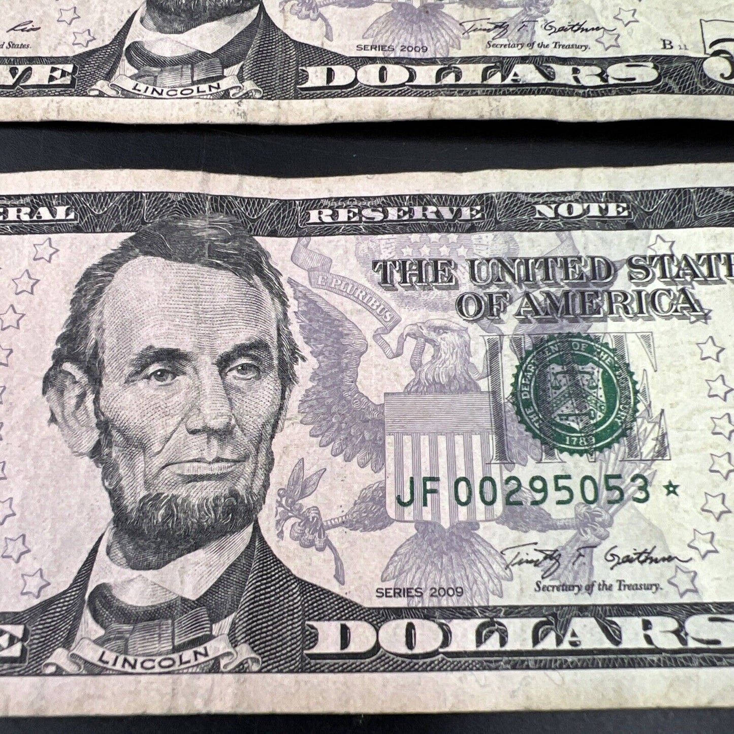 Lot of 2 2009 * Star $5 FRN Federal Reserve Notes Circulated #053