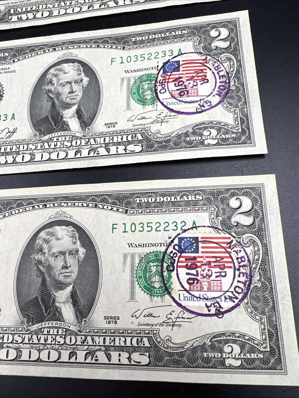 3 Consecutive 1976 Bicentennial Postal FRN Federal Reserve Notes UNC Mableton GA