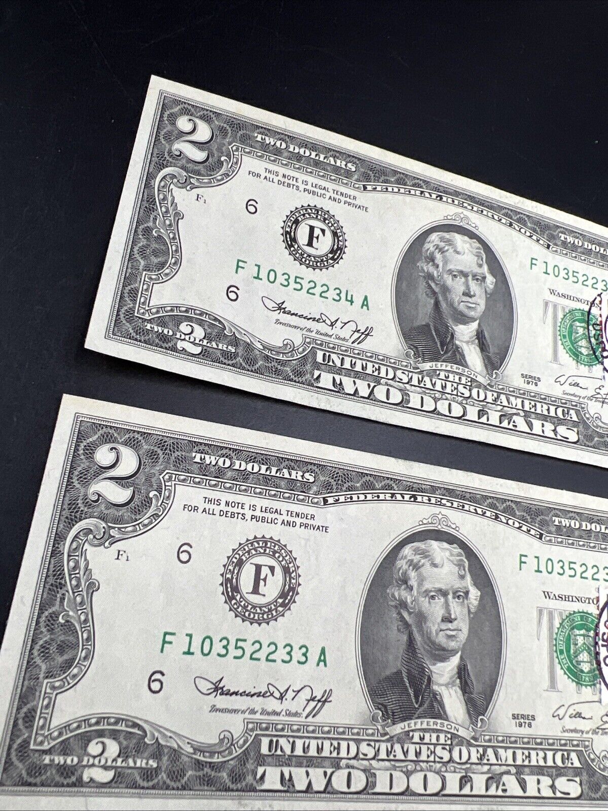 3 Consecutive 1976 Bicentennial Postal FRN Federal Reserve Notes UNC Mableton GA