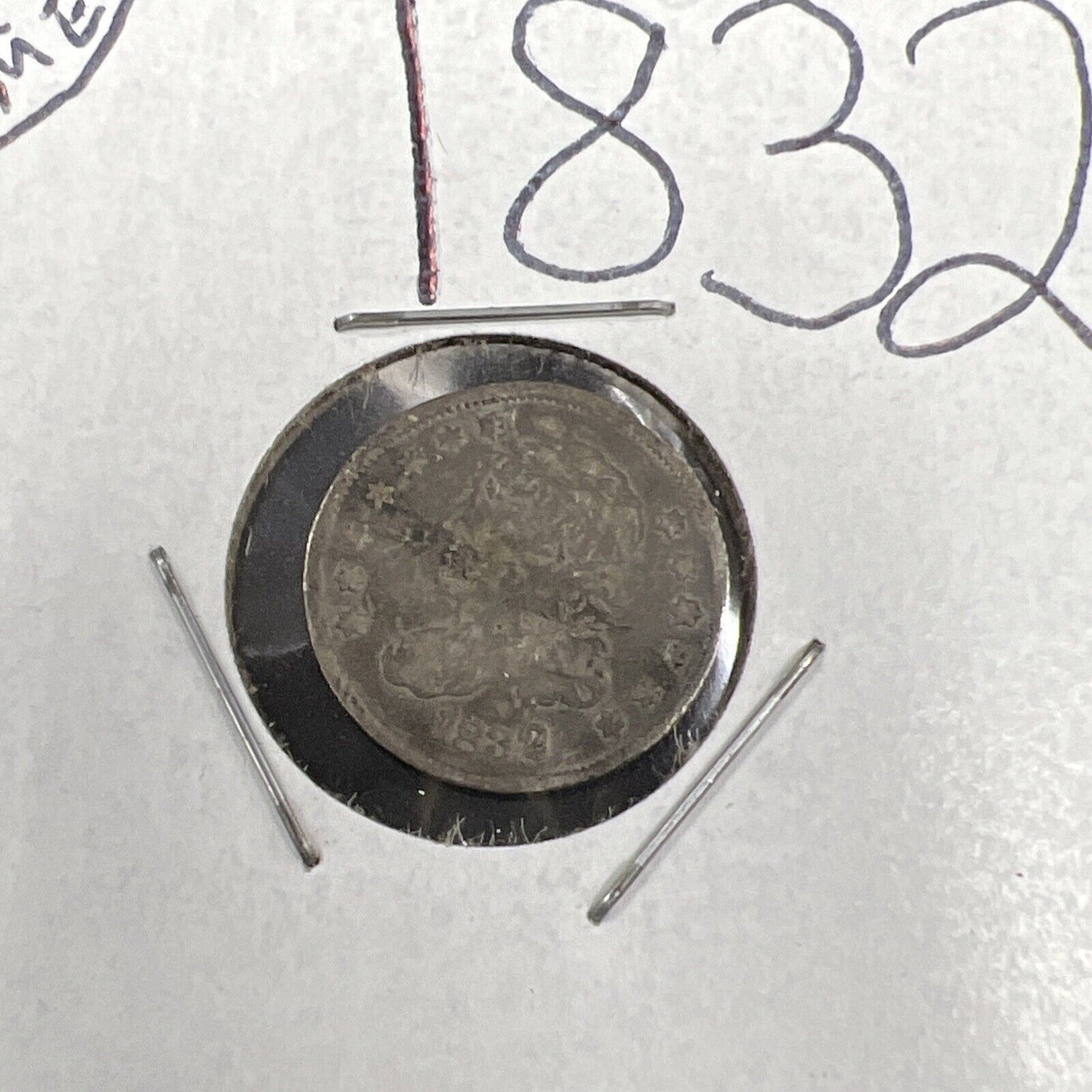1832 5c Silver Capped Bust Half Dime Coin VG Details Bent Damaged