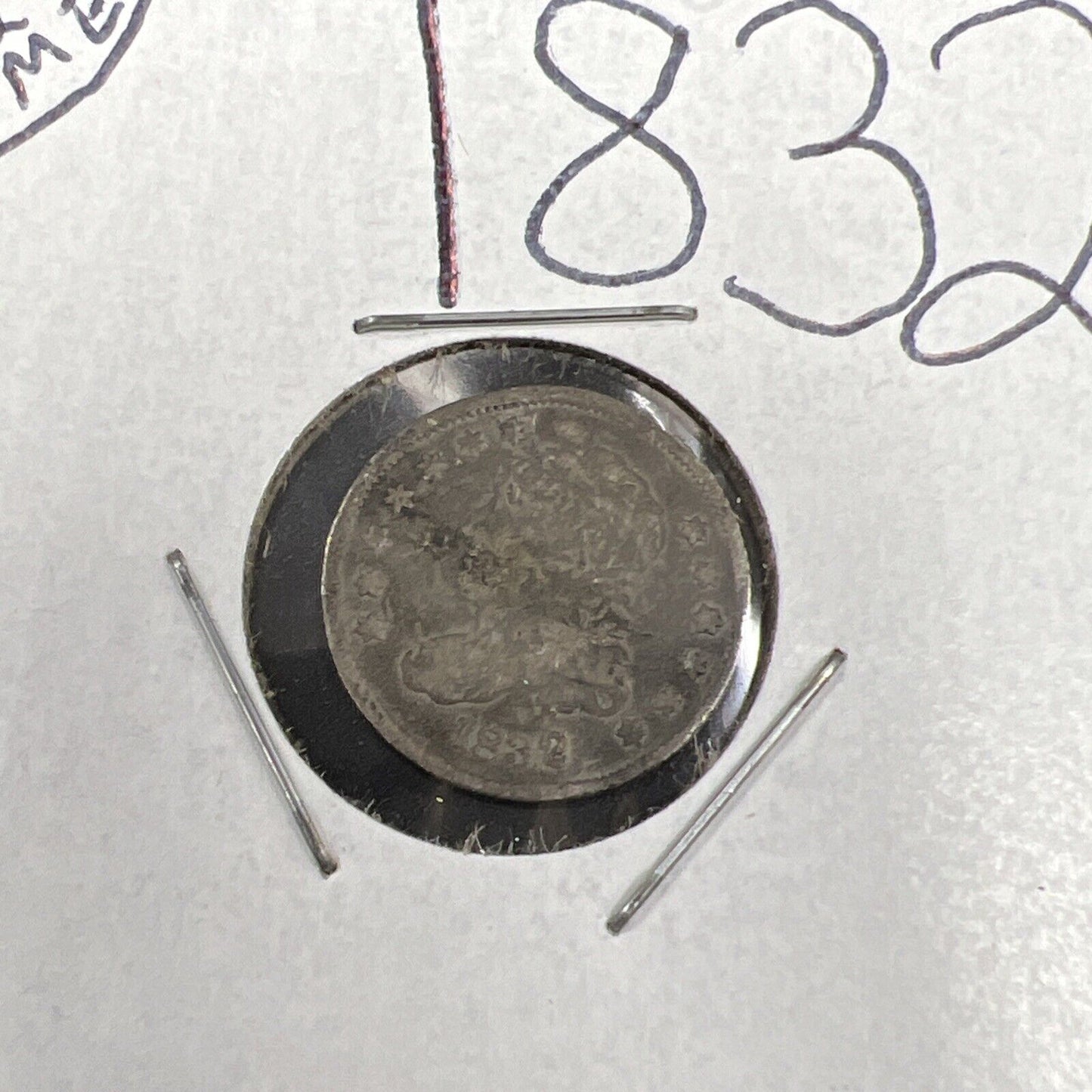 1832 5c Silver Capped Bust Half Dime Coin VG Details Bent Damaged
