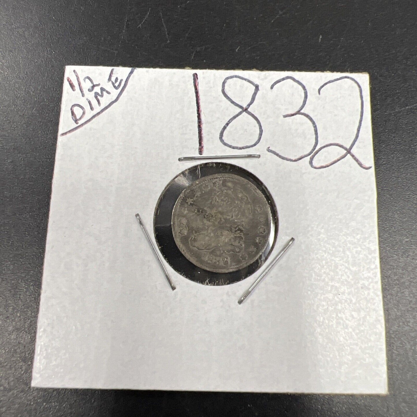 1832 5c Silver Capped Bust Half Dime Coin VG Details Bent Damaged