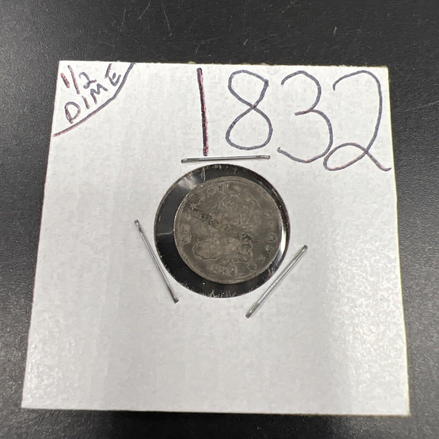 1832 5c Silver Capped Bust Half Dime Coin VG Details Bent Damaged